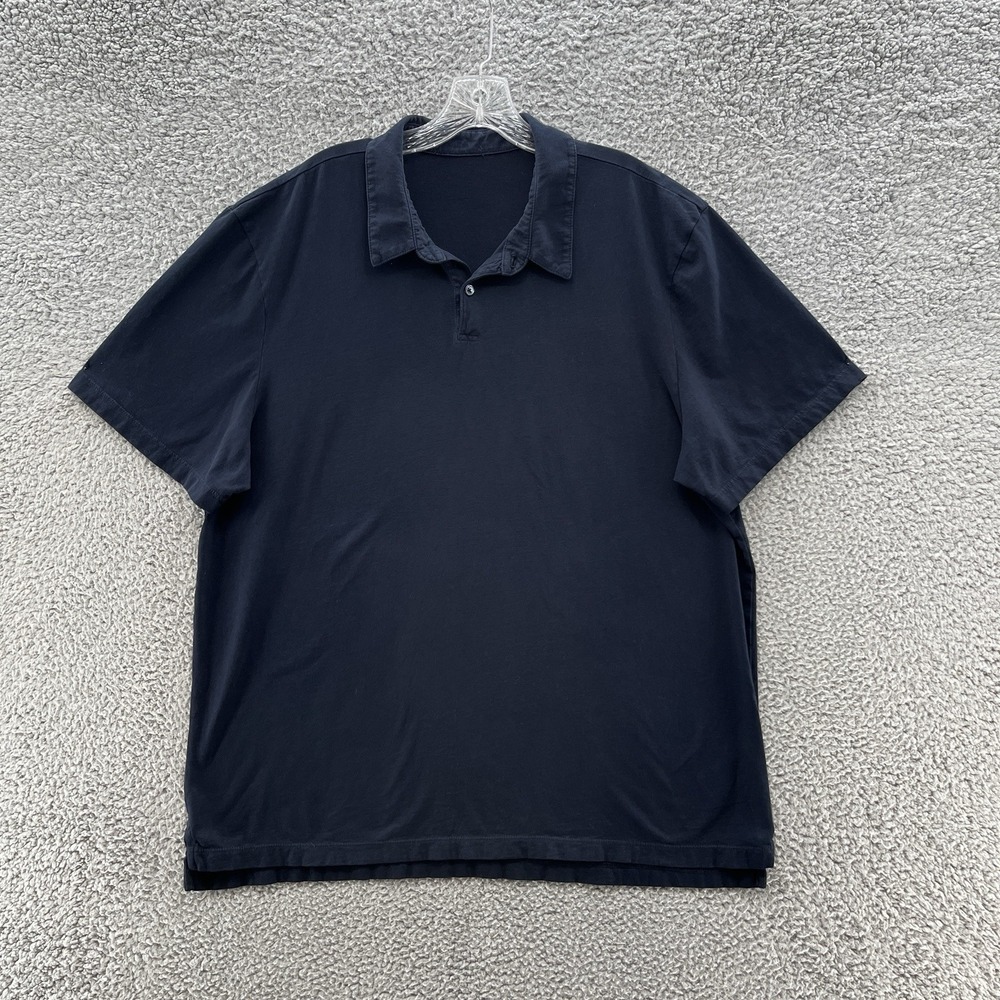 James Perse Polo Shirt‎ Mens 2XL Black Strech Knit Supima Cotton Casual Preppy